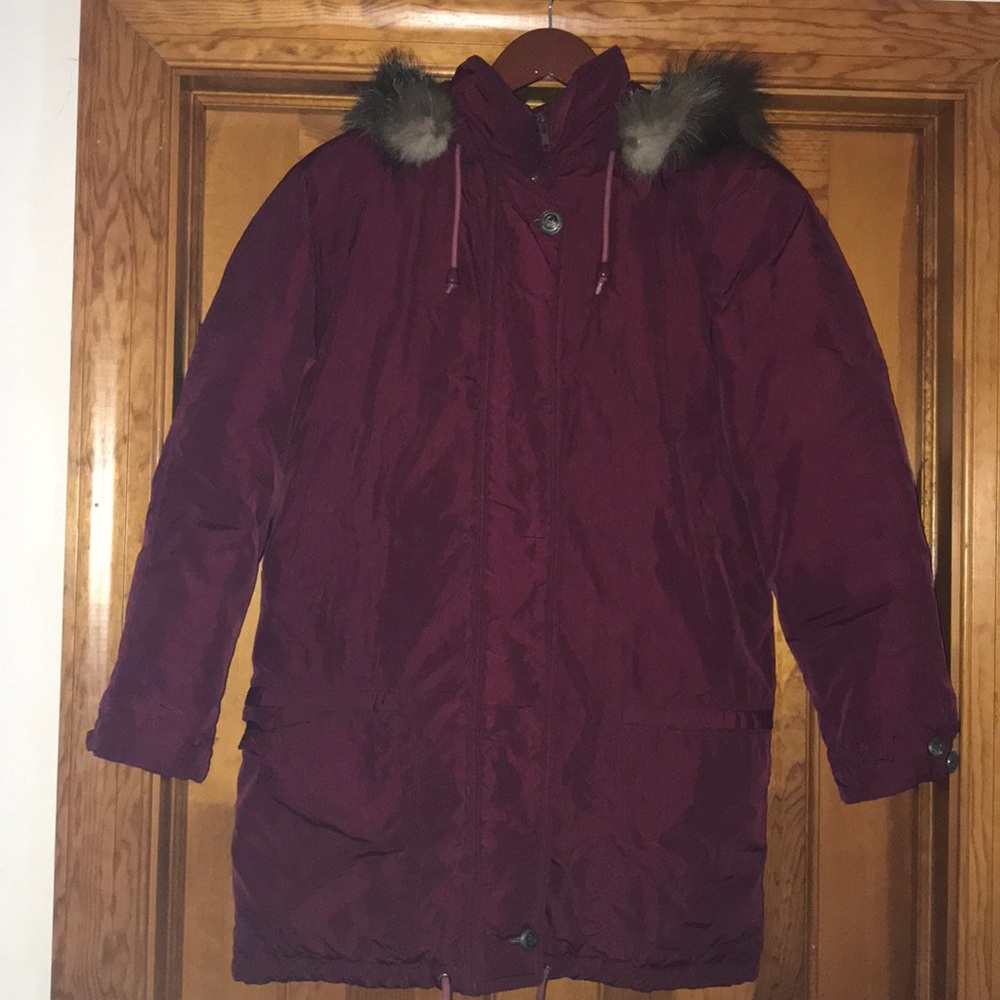 Maroon Insulated Winter Jacket with Fur Trim